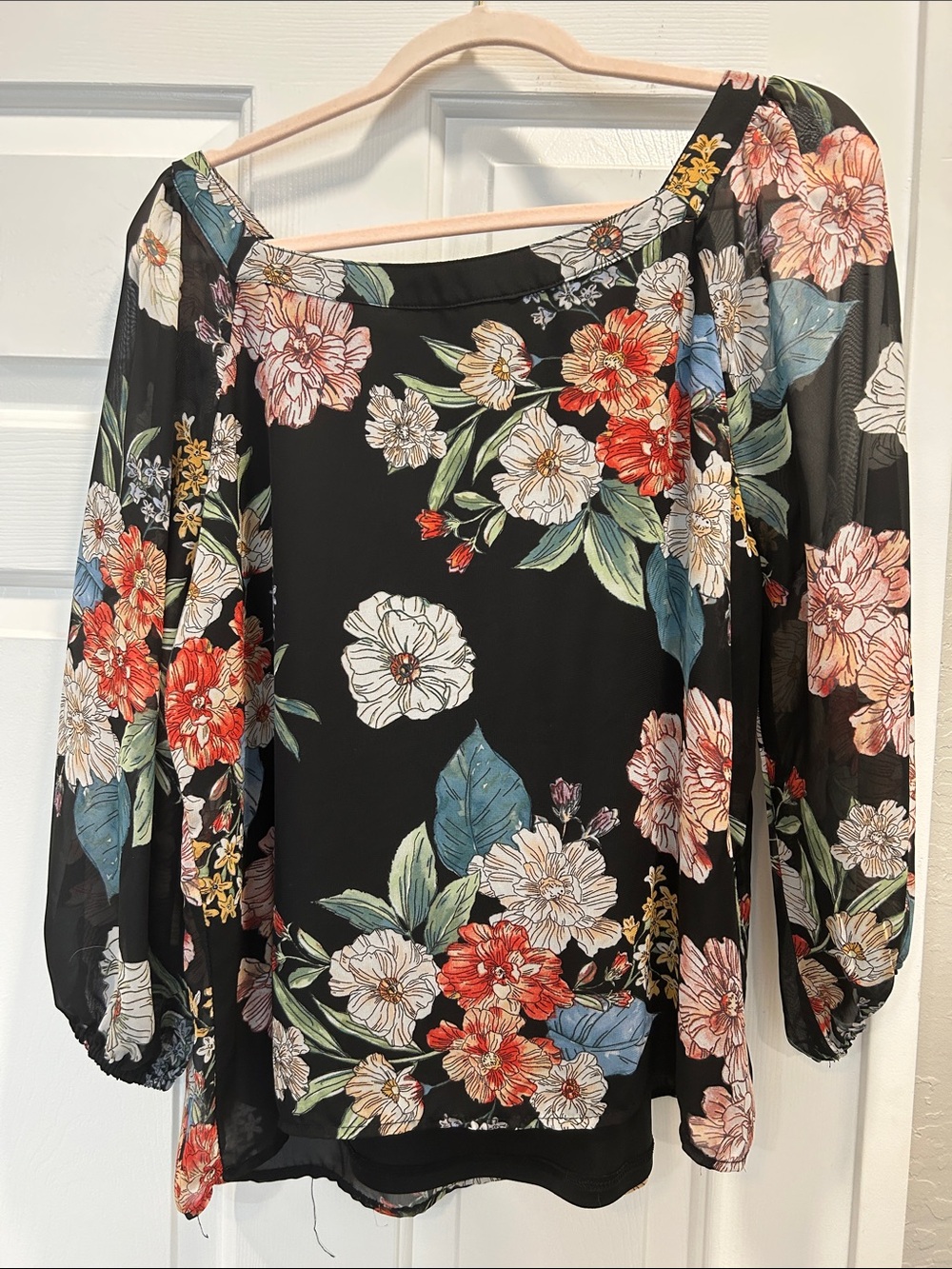 Floral Peasant Blouse - Black/Multicolor